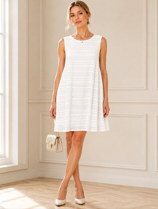 Dkny Dresses & Skirts - DKNY White Textured Fit & Flare Sleeveless Dress Size 8 Classic Chic